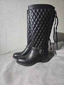 Shoedazzle Boots Womens US Size 6.5 Black Calf Leather Lace Zipper Quilted Shoes - Picture 1 of 10