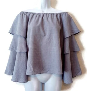 WAYF Women's Off Shoulder Chambray Ruffle Sleeve Top Size X- Small New - Picture 1 of 10