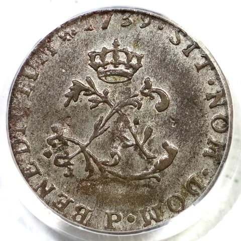 1739-P PCGS AU 55 French Colonies Sou Marque Colonial Coin Cover