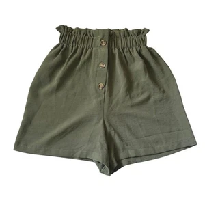 Moon & Stars Girls High Waisted Paper Bag Army Green Shorts S Small 7-8 NWOT - Picture 1 of 5