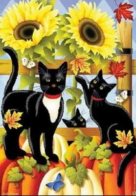 Give Thanks Fall Garden Flag Pumpkin Black Cat Halloween Party Farm Rustic Decor - Image 1 of 4
