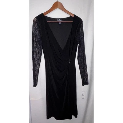 American Living Black Dress Sz 10 Sheath Rhinestone Sequin Sleeve Party Cocktail - Image 1 of 4