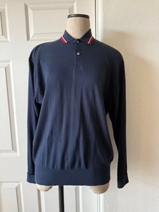 Vintage POLO Ralph Lauren Navy Blue Sea Island Cotton Knit Polo Collar Sweater M - Picture 1 of 7
