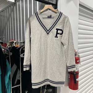 Polo Ralph Lauren Pullover Kleid Damen XS TP Grau V-Ausschnitt Varsity Letterman "P" - Bild 1 von 6