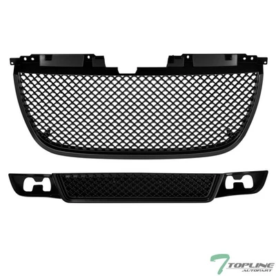 Topline For 2007-2014 GMC Yukon Denali Mesh Hood Grill+Bumper Grille - Matte Blk - Image 1 of 4
