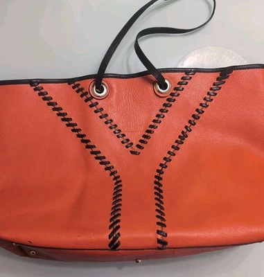 Yves Saint-Laurent YSL Neo Reversible Calfskin Leather Tote Orange Black $1495 - Image 1 of 4