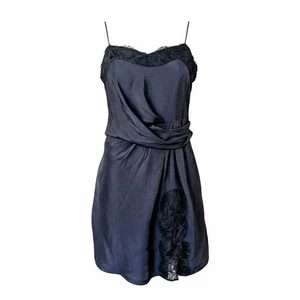 Carven Dress Size 38 S Grey Slip Style Draped With Lace Trim Party Cocktail EUC - Bild 1 von 13