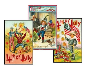 Reproducciones de pegatinas del 4 de julio, juego de 3, inspirado en postal, 3,5 x 5,5" cada uno - Imagen 1 de 1