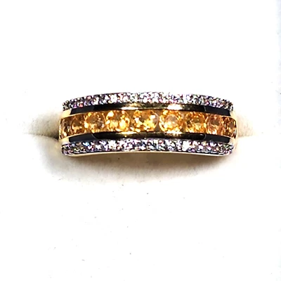 Premium Spessartine Garnet & White Zircon band ring in 14K YG over 925 SS sz 8 - Image 1 of 4