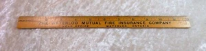 12" Wooden Steel Edge Ruler The Waterloo Fire Insurance Co. EST 1863 - Picture 1 of 2