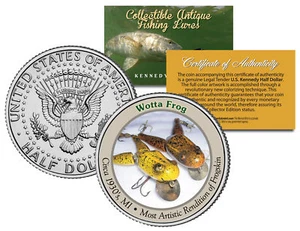WOTTA FROG * Collectible Antique Fishing Lures * JFK Kennedy Half Dollar US Coin - Picture 1 of 1