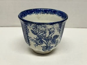 Antique STAFFORDSHIRE Blue SPATTERWARE w/ Rose Transfer Ware Handleless CUP - Picture 1 of 15