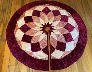 Christmas Three Skirt Velvet Patchwork Deep Red Pale Pink Creamy White - Picture 1 of 12