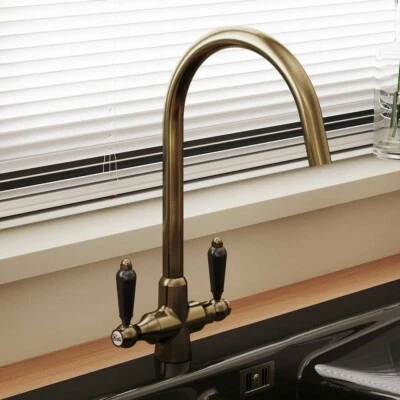 Astini Colonial Antique Bronze & Black Ceramic Handle Kitchen Sink Mixer Tap