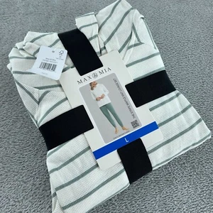 Max & Mia Waffle Knit Lounge Set Sage Striped Top & Solid Pants L NWT 1043 - Picture 1 of 7