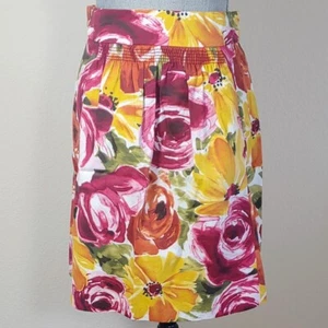 Falda floral rosa amarilla amarilla rosa ANTROPOLOGIE talla 2 flor grande - Imagen 1 de 4