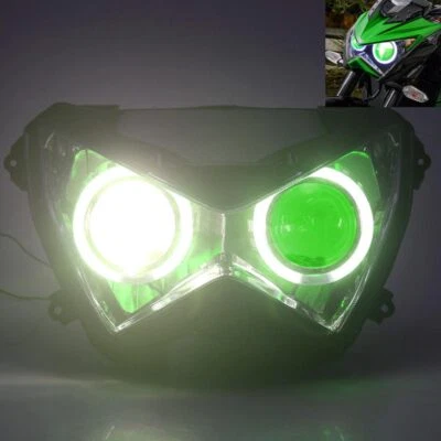 Fully Headlight Assembled HID White Angel Green Devil Eyes For Kawasaki Z800/250 Foto 1 de 4