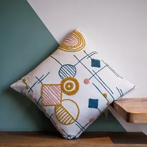 Modern Boho leaf Tufted Throw Pillow Cover Geometric Abstract Design, 18"x18" - Picture 1 of 6