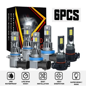 For GMC Sierra 1500 2500 2007-2013 LED Headlight Fog Light Bulbs 6000K White 6Pc - Picture 1 of 13