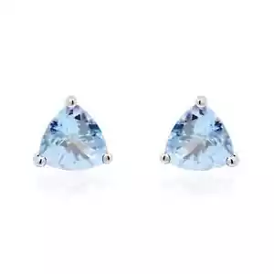 10K White Gold 0.90 ctw Natural Trillion Cut Brazilian Aquamarine Studs Earrings - Foto 1 di 4