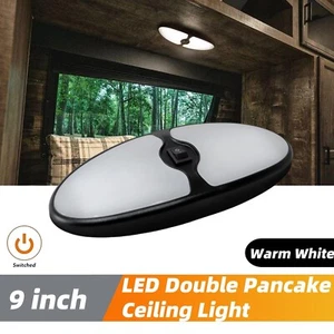 12V 9" Black Shell RV Interior LED Double Pancake Ceiling Light With Switch - Picture 1 of 9
