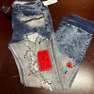 Pantalones de mezclilla rectos Reason para hombre azul corazón de la oscuridad retazos 5 bolsillos 40 42 - Imagen 1 de 6