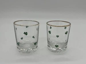 Kitty O’Shea Bar Ireland Pair Shamrock Shot Glass Gold Rim St. Patrick’s Day - Picture 1 of 8