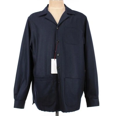 Luciano Barbera NWT 100% Wool Lightweight Overshirt Size XL in Solid Navy Blue - Image 1 of 4