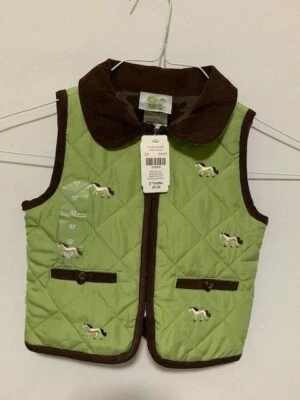 DECORATED ORIGINALS Girls Size 2 Green Brown Quilted Vest Embroidered Horse  - Image 1 of 4