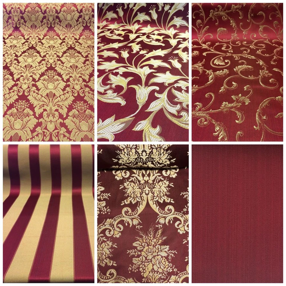 Burgundy/Gold Damask Jacquard Brocade Fabric 118" By the Yard Many Design - Image 1 of 1