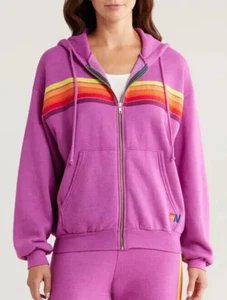 AVIATOR NATION 5-STRIPE ZIP HOODIE MAGENTA/ORANGE YELOW WOMEN'S SIZE SMALL $189 - Picture 1 of 16