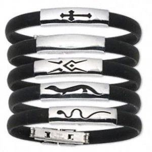 Wholesale 3* Stainless Steel & Black Rubber Bracelets - Picture 1 of 1