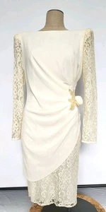 Vintage 50s-80s Abby Kent Lined Ivory Beaded Lace Wedding Dress Apr. Sz 6-8 EXC - Picture 1 of 10