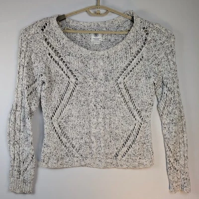 Suéter tejido con cable AMERICAN EAGLE XL gris moteado recortado cuello redondo algodón Foto 1 de 4