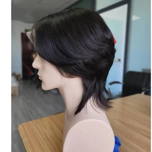Parrucca Uomo Mullet Taglio Lupo Strati Remy Capelli Umani 13X6 Pizzo Frontale Parrucca Corta Uomo - Foto 1 di 11
