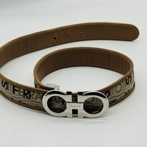 Salvatore Ferragamo waist Belt Leather Brown Gancini Silver Bukle brand Logo - Picture 1 of 24