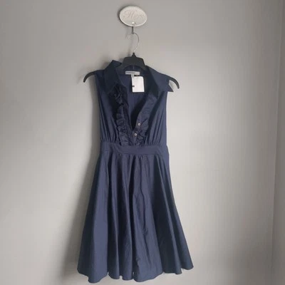 Womens Bailey Blue Dress Size Medium Navy Blue Ruffled Sleeveless Collared - Image 1 of 4