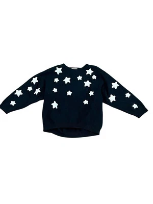 ZARA KNITWEAR FANCY COLLECTION GIRL'S BLACK SWEATER TEXTURED STARS PULLOVER SZ 7 - Image 1 of 4