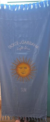 Хлопковое пляжное полотенце с бахромой Dolce & Gabbana Light Blue Sun 62x27   - Изображение 1 из 4