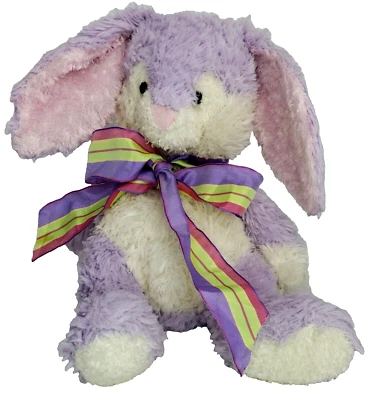 Aurora Easter Bunny Purple Beanie Plush Lovey Rabbit Spring Shaggy Bow Toy 12" - Image 1 of 4