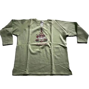 Quacker Factory Oh Christmas Tree Embroidered Bright Green Sweatshirt Women's 1X - Picture 1 of 6