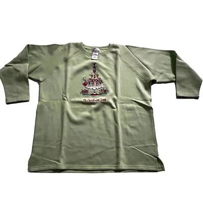 Sudadera para mujer Quacker Factory Oh árbol de Navidad bordada verde brillante 1X Foto 1 de 4