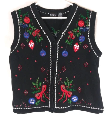 Erika Mujer Bordados Adornos Cuentas Navidad Suéter Chaleco Talla Grande Foto 1 de 4
