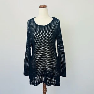 Kaiami Swim Womens Crochet Beach Dress Cover Up Black Long Sleeve Size M - Picture 1 of 6
