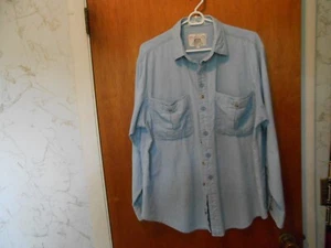 John Ashford Blue Sport Shirt Long Sleeve 100% Cotton Chambray 1970s Style - Picture 1 of 10