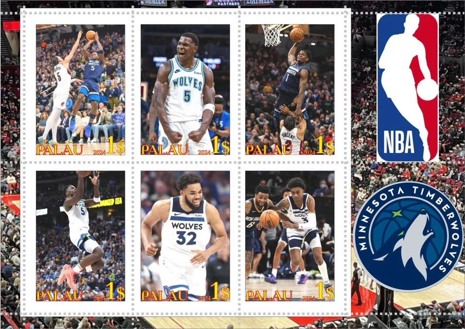 Stamp block NBA Minnesota Timberwolves Basketball Palau unpostal issue - Image 1 of 1