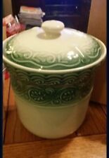 Longaberger Pottery American Craft GREEN  Cookie Jar w/ Lid . New In Box.