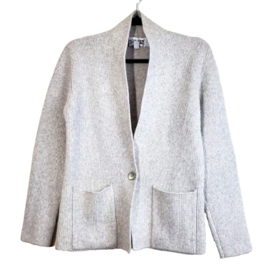 Adele Joyce Womens Medium Cardigan Sweater Gray Angora Wool Luxury Minimalist - Image 1 of 4
