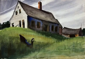 20th c. AMERICAN MODERNIST NEW YORK FARMHOUSE LANDSCAPE PAINTING Doris Reynolds - Picture 1 of 3
