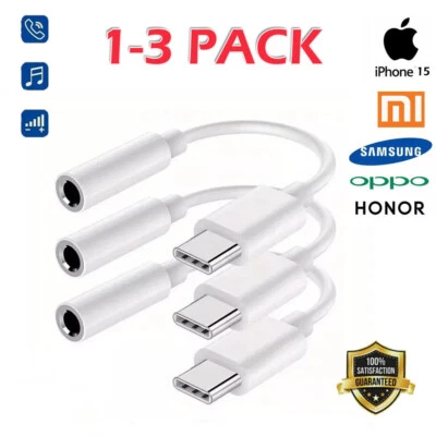 Type C USB-C Adapter to 3.5mm Aux Jack Headphone For Samsung/iPhone16 Pro 3 Pack - Image 1 of 4
